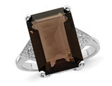 6.00 Carat (ctw) Smoky Quartz Ring in Sterling Silver with Diamond Accents